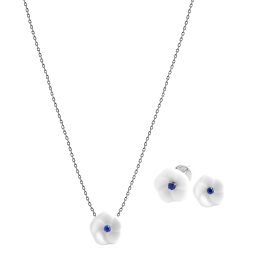 Set Royal Blossom Basic Sapphire Earrings & Collier, 750 white gold