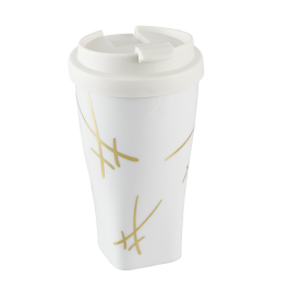 Coffee to go mug with plastic lid, Shape "nova", "Swords", V 0,35 l