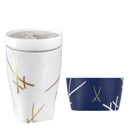 Coffee to go mug small with porcelain lid and cuff Shape "nova", "Swords", V 0,35 l