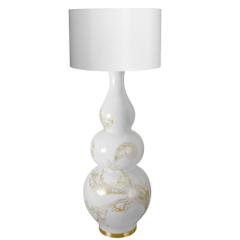 Lamp,"MEISSEN Ornaments-Mystic Maison", shade white, Satin-finished brass lamp fitt, E27, 2.50 m cotton cord, Type C plug, H 91cm