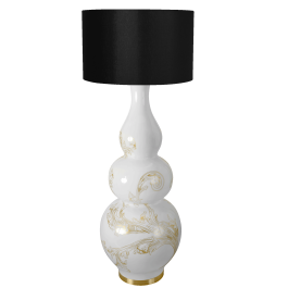 Lamp,"MEISSEN Ornaments-Mystic Maison", shade black, Satin-finished brass lamp fitt, E27, 2.50 m cotton cord, Type C plug, H 91cm