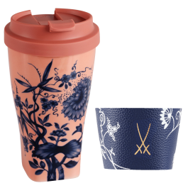 Coffee to go mug with plastic lid and cuff, Shape "nova", "The Original", red V 0,35 l