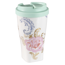 Coffee to go mug large with plastic lid, Shape "Nova", "Waves of spring", V 0,35 l