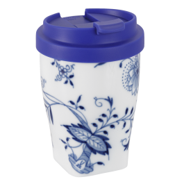 Coffee to go mug small with plastic lid, Shape "Nova", Blue Onion, V 0,35 l