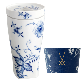 Coffee to go mug with porcelain lid and cuff, "Blue Onion", Shape "nova", V 0,35 l