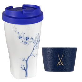 Coffee to go mug large with plastic lid and cuff, "Blue Orchid", Shape "nova", V 0,35 l