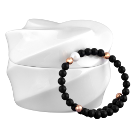Schmuck-Set Armband Pearl Collection Onyx, asymmetrisch, 925 Silber rosé vergoldet & Dose "Twist"