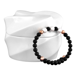 Schmuck-Set Armband Pearl Collection Onyx, symmetrisch, 925 Silber rosé vergoldet & Dose "Twist"