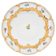 Soup Plate, Shape "B-Form", Strewn flowers, gold (bronze coloured), light, ø 24 cm