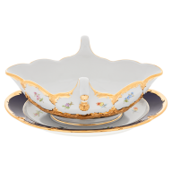 Gravy boat, Shape "B-Form", strewn flowers, royal blue ground, bronze coloured, V 0,45 l
