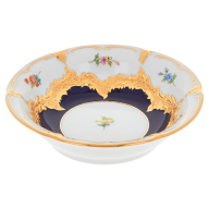 Bowl, Shape "B-Form", strewn flowers, royal blue ground, bronze coloured, L cm