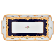 Platter, square, Shape "B-Form", strewn flowers, royal blue ground, bronze coloured, L 29 cm