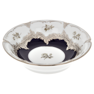 Bowl, Shape "B-Form", Strewn Roses, white-grey, royal blue, shiny platinum, L cm