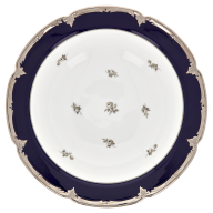 Bowl, large, Shape "B-Form", Strewn Roses, white-grey, royal blue, shiny platinum, ø 27 cm