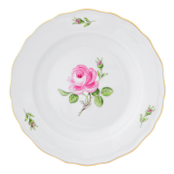 Dinner Plate, large, Shape "New Cutout", Pink rose, gold rim, Ø 28 cm
