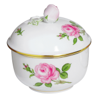 Sugar Bowl, Shape "New Cutout", Pink rose, gold rim, Ø 9 cm