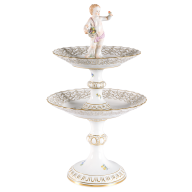 fruit stand, 3 flowers, centre, gold accents, gold rim, 51 cm