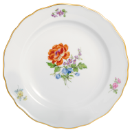 Starter- and Dessert Plate, small, Shape "New Cutout", Vintage Flowerpinting 3, motif - buttercup, gold rim, Ø 20 cm