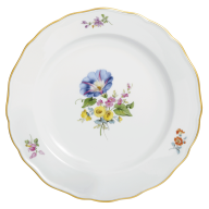 Starter- and Dessert Plate, small, Shape "New Cutout", Vintage Flowerpinting 3, motif - Morning glory, gold rim, Ø 20 cm