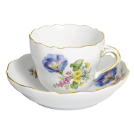Espressotasse, Shape "New Cutout", Vintage Flowerpinting 3, motif - Morning glory, gold rim, V 0,1 l