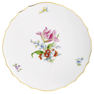 Cake platter, Shape "New Cutout", Vintage Flowerpinting 3, tulip, gold rim, Ø 32 cm