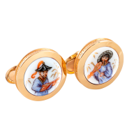 Cufflinks Chinese with string instrument based on works of J.G.Hoeroldt, 925 silver yellow plated, 2,2 x 4 cm
