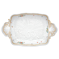 Serving dish, medium, Shape "Swan Service", Oriental strewn flowers, gold rim (Swan service), L 33,5 cm
