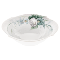 Bowl, large, Shape "Waves Relief", Woodland flora with insects, white rim, Ø 27 cm