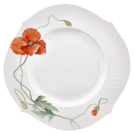 Dinner Plate, Shape "Waves Relief", Wild poppy, red, white rim, Ø 28,5 cm