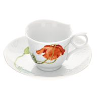 Espresso cup & saucer, Shape "Waves Relief", Wild poppy, red, white rim, V 0,05 l