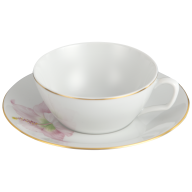 Tea cup & saucer, Shape "MEISSEN® Cosmopolitan", "Giant Bloom", Hibiscus, gold rim, V 0,2 l