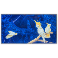 Wall picture with metal frame, New Crystal Glaze - Yellow-cheeked Cockatoo, H 34 cm