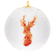 Ball, embossed stars, Deer, red/gold, Ø 7 cm