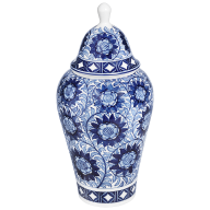 Lidded Vase "Blue Flowers", H 24 cm