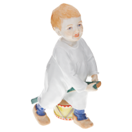 Child with drum and stick, coloured, without gold, H 18,5 cm