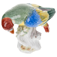 Bird Parrot on Tree Trunk, Coloured, without gold, H 11 cm