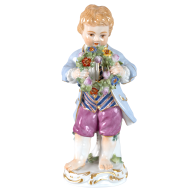 Gardener Child Boy with Garland of Flowers, Coloured with gold, H 12,5 cm