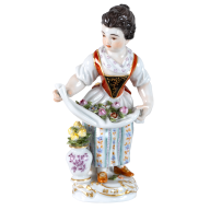 Gardener Child Girl with Vase, Coloured with gold, H 12,5 cm