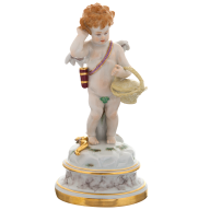 Disappointed cupid with basket, H 20 cm