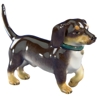Dog Sausage dog, Coloured with gold, 7 cm