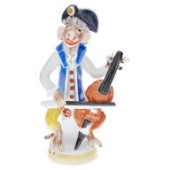 Monkey Orchestra Bass fiddler, Blue and Red decorated, H 11 cm