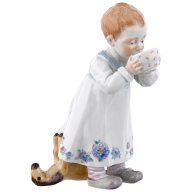 Hentschel child miniature, Child with cup, Dress with Forget me not, cup with swords, H 12,5 cm
