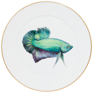 Wall Plate, Shape "No 41", Green fighting fish, Ø 33 cm