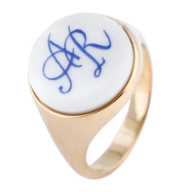 Master-Signet Ring round with monogram (2 letters) in cobalt blue, 925 silver rose plated