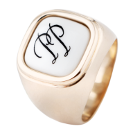 Master-Signet Ring square with monogram (2 letters) in black, 925 silver rose plated
