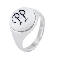 Master-Signet Ring round with monogram (2 letters) in black, 925 sterling silver