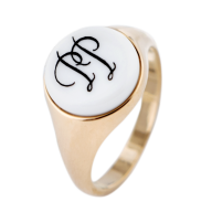 Master-Signet Ring round with monogram (2 letters) in black, 925 silver rose plated