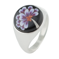 Signet Ring, Blue Blossom, 925 sterling silver