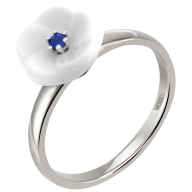 Ring Royal Blossom Basic Sapphire, 750 white gold, 1 porcelain blossom S with 1 Sapphire 0,07 ct blue faceted