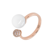 Ring Circle, Pearl Collection Pavé, 750 rose gold, 1 porcelain pearl 10mm, 1 pearl pavé 6mm, 28 brilliants, 0,23ct, TW/VSI